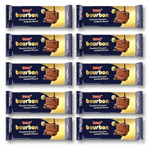 Image of Bakemate Bourbon Cream Biscuit Family Pack with Chocolate - Combo Pack of 10 (135g Each) | Bourbon Biscuits Pack | Chocolate Sandwich Biscuit | Biscuits Family Pack | Kids Snacks Combo