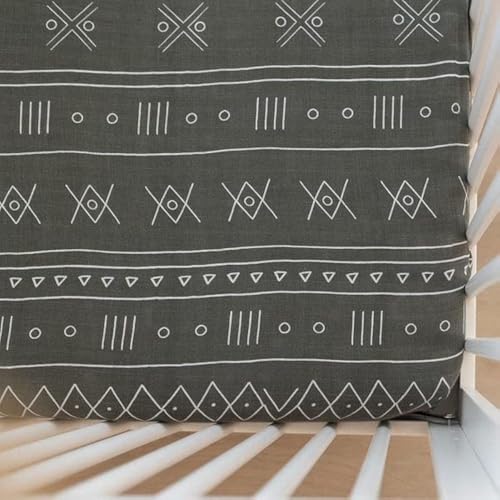 Image of Alpine Muslin Crib Sheet by Mebie Baby, Soft and Breathable Bed Sheets for Babies, Modern Neutral Bedding for Cribs, Standard Crib Mattress Fitted Sheet, Great for Boy or Girl Room or Nursery