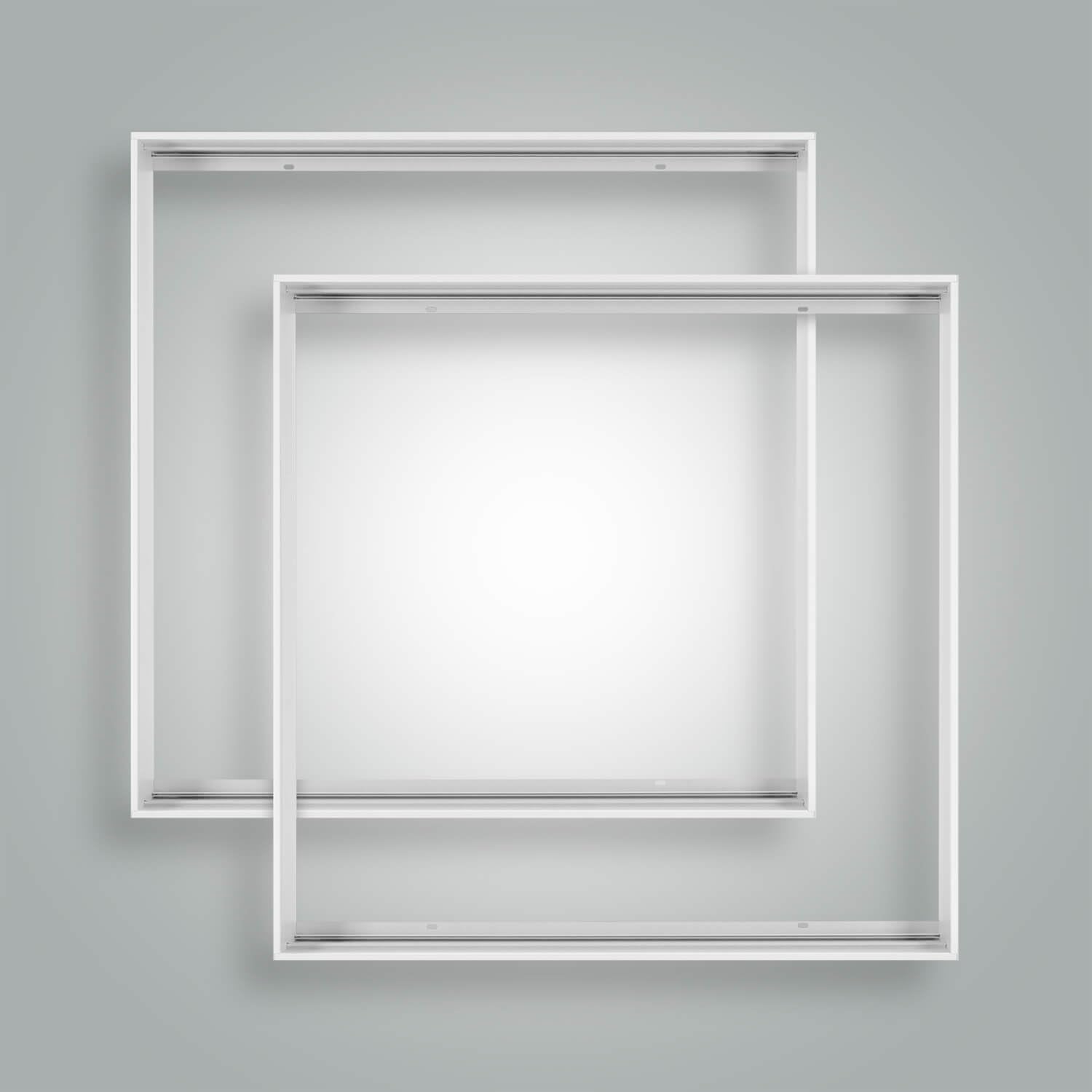 2 cornici in alluminio, 62,5 x 62,5 cm, colore bianco, extra alti, per montaggio di un pannello LED retroilluminato, 62 x 62 cm, lampada da soffitto, L625 x 625 x 68 mm