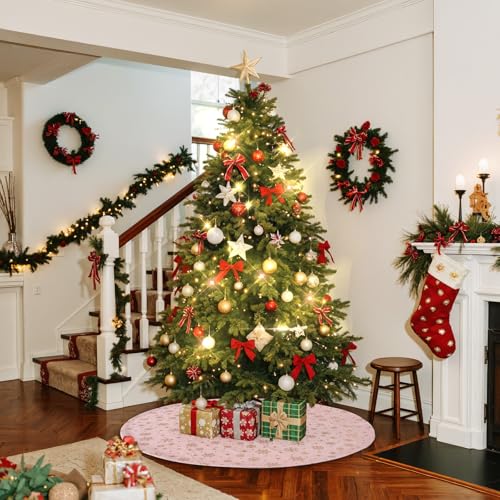 Jupe de sapin de Noël 150cm en velours rose Lanpn