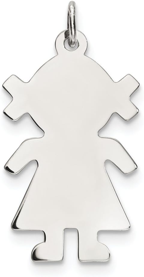 Solid 925 Sterling Silver Eng. Girl Front/Back Disc Charm Engravable Pendant - 30mm x 16mm