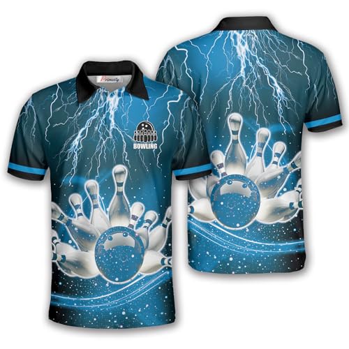 PRIMESTY - PRIMESTY Bowling Shirts Gift for Bowling Lover, Bowling Shirt for Men Women Polo Team 3D Unisex Jersey Short Sleeve Funny, Blue Lightnings, XX-Large