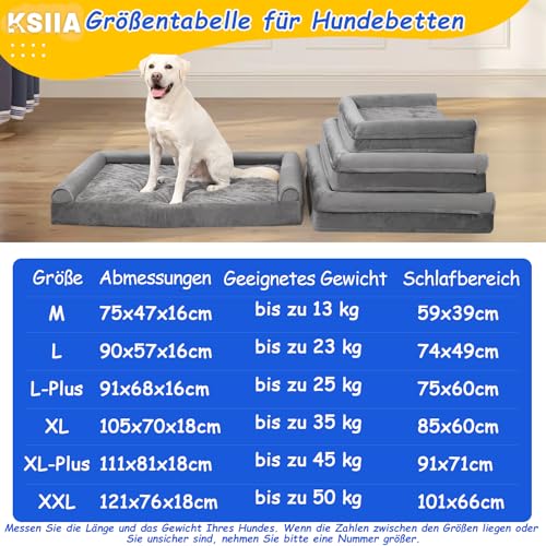 KSIIA Hundebett Grosse Hunde, Orthopädisches Hundebetten 111x81x18cm Hundesofa Bezug abnehmbar waschbar, XL Hundekorb mit DREI erhöhte Ränder, Hundecouch rutschfeste Unterseite, Grau