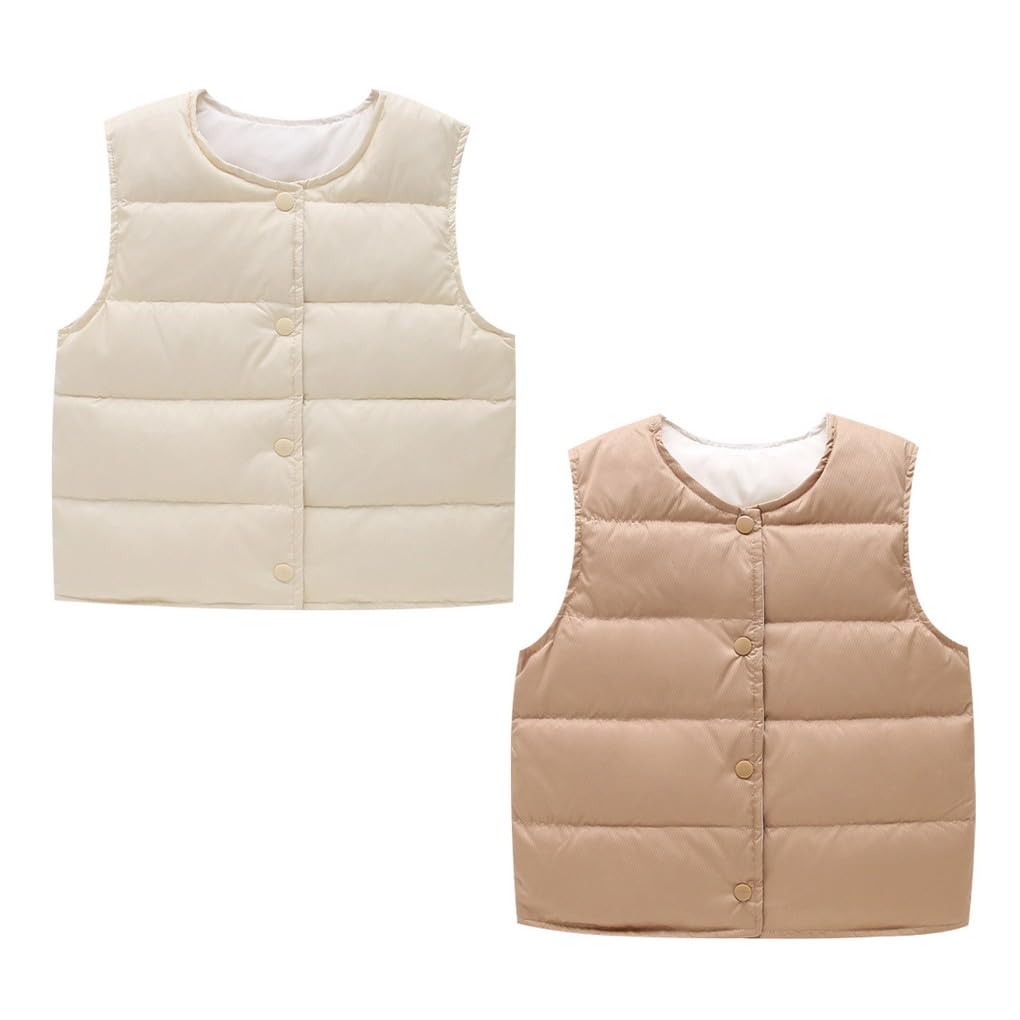 Enfants Doudoune Sans Manche 90% duvet de canard Gilet Sans Manche Veste Hiver Manteaux Bébés Garçons Fille 6-12 -24 mois-7 ans, Lot of 2 bébé gilet matelassé gilet de transition