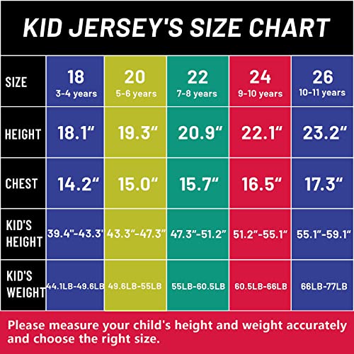 Soccer Jersey for Kids Boys & Girls No.7 Youth Football Training Uniforms Sport Clothing T-Shirt Shorts Set, 20 Size