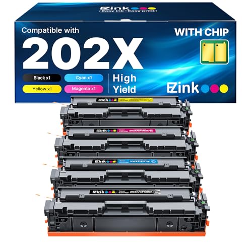E-Z Ink Compatible 202X Toner Cartridges High Yield with Chip Replacement for HP 202X Toner 202A CF500X CF500A to Use with HP Color Pro MFP M281fdw M281cdw M281fdn M254dw M254 M281 (4-Pack)