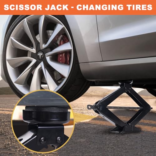 Image of Car Jack Kit for Tesla Model Y /3 /S /X, 3 Ton (6,600 lbs), Scissor Jack, Lifting Jack Suitable for Tesla Model 3 /Model S /Model X /Model Y. Comes with Labor-Saving Wrench /Bracket Pad /Storage Bags