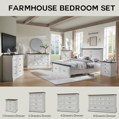 Aitjunz 6 Drawers Dresser for Bedroom, Farmhouse 47.8\" Wide Dressers & Chests of Drawers w/Roman Column, Wood Rustic Closet Dresser with Two Different Drawer Sizes for Bedroom, Living Room, White