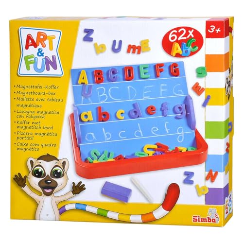 Simba 106304026 - Art und Fun ABC Magnettafel im Koffer, Groß- und Kleinbuchstaben, Kreide, Schwamm, 62 Teile, 32x30cm, ab 3 Jahre
