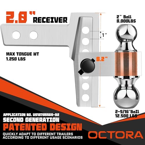 image for OCTORA Adjustable Trailer Hitch (Fits 2-Inch Receiver) - Aluminum Tow 