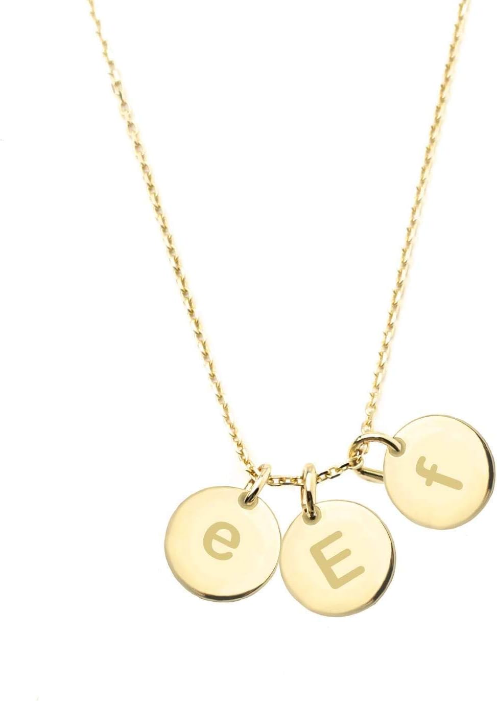 JEWEE DIAMOND 14K Solid Gold Personalized Disc Necklace, Gold Round Minimal Dainty Multi Discs Pendant, Kids Mothers Loves Letter Engrave Charm Gold Disc Necklace, Great gift For Her
