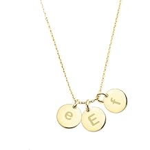 JEWEE DIAMOND 14K Solid Gold Personalized Disc Necklace, Gold Round Minimal Dainty Multi Discs Pendant, Kids Mothers Loves Letter Engrave Charm Gold Disc Necklace, Great gift For Her