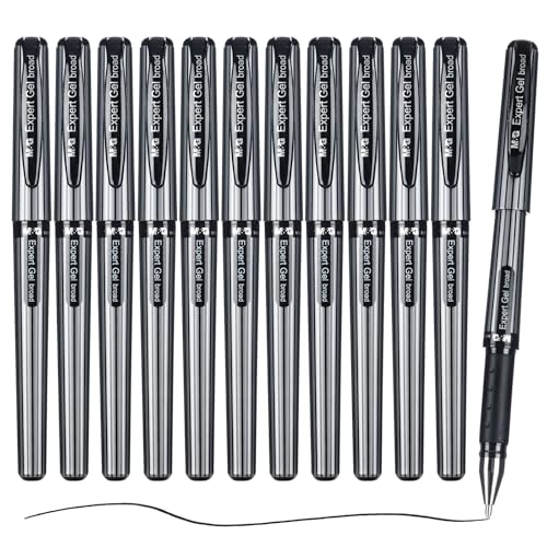 M&G Gel Pens, 1.0mm Black Ink Gel Pens Bold Point, Quick Dry Gel Ink Pens Bulk Smooth Writing with Soft Anti-Slip Grip & Plug-In Cover for Journaling Office Supplies School Women Men (12 Pack)