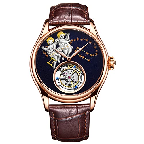 GUANQIN Tourbillon Esqueleto Mano Viento Mecánico Reloj Hombres Goldstone Zafiro Manual de Negocios Reloj de Vestir Reloj Cover