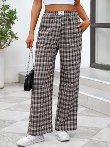 Image of ANRABESS Womens Gingham Striped Boxer Pants | 2026 Fall Outfits,Wide Leg Elastic Waist with Pockets,Casual Lounge Pajama Bottoms,Lightweight Breathable,Fashion Clothing