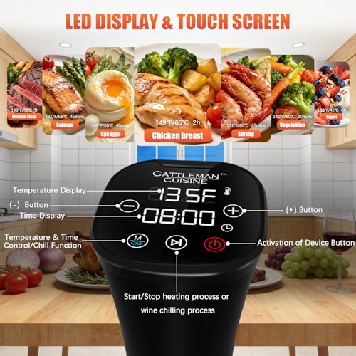 Image of CATTLEMAN Sous Vide Cooker, Wine Chiller, 1000W, Sous Vide Kit with Container, Immersion Circulator, Sous Vide Container 12 Quart with Lid & Neoprene Sleeve, Accurate Temp & Timer, Fast Heating
