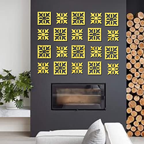 Image of Bikri Kendra - 48 Beautiful Pattern Golden Mirror Stickers for wall, wall Stickers, Acrylic Mirror wall Decor Sticker, wall Stickers for Hall Room, Bedroom (Golden)