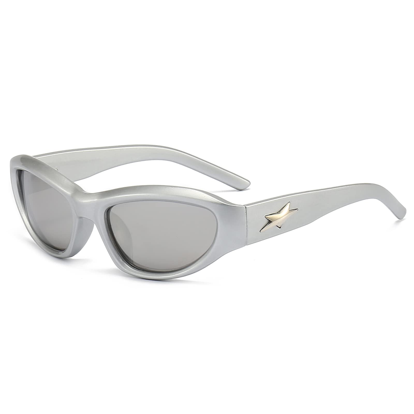 LJCZKA Gafas de Sol Envolventes de Moda para Mujer Hombre - Gafas de Sol Futuristas y2k Estrella Gafas Ovaladas Pequeñas Deportivas Ciclismo Protección UV400