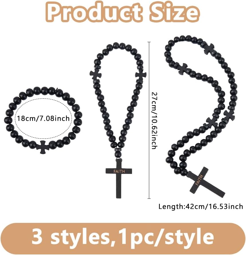 DICOSMETIC 3Pcs Christian Orthodox Ropes 25/33/50 Knots Orthodox Greek Rope Black Greek Komboskoini Chotki Protection Blessing Cross Charm Tassel Car Hanging Charm Religious Gift for Men Women