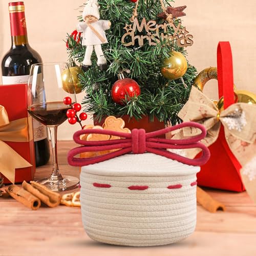 Cesta de almacenamiento de cuerda contra el desorden navideño contenedores con tapa limpios 4