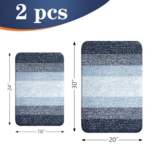 OLANLY Bathroom Rug Set 2 Piece, Soft Absorbent Microfiber Bath Rug Set, Non-Slip, Machine Wash Dry, Plush Shaggy Bath Mats for Bathroom (30"x20"+24"x16", Dark Blue) by OLANLY - Image 2