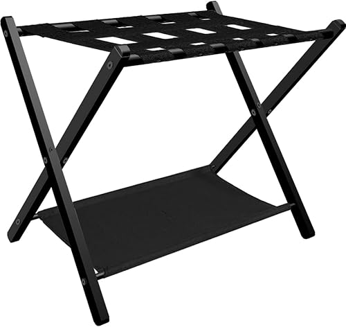 Portaequipajes plegable para habitación de invitados, soporte plegable de metal para maleta con estante para dormitorio, negro, 1 paquete