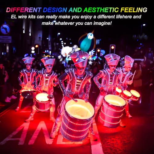 Joycabin EL Draht 5 x 1M Neon Beleuchtung Draht Lichtschlauch, Portable Neon leuchtende Wearable LED Lights für Partys, Karneval, Halloween, DIY Kostüm Dekoration (Blau, Grün, Rot, Gelb, Weiß)