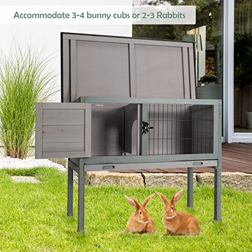 Tangkula Elevated Wood Rabbit Hutch, Indoor Outdoor Bunny Cage With Openable Roof And Removable Tray, Chicken Coop With Lockable Door, Guinea Pig Cage, Small Animal Houses & Habitats (Grey) #TOP1
