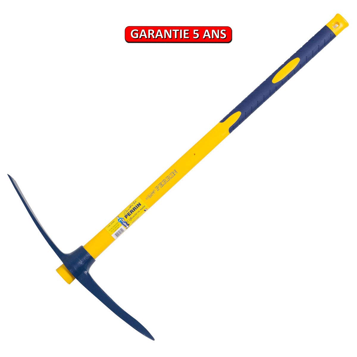 Outils Perrin Pioche Terrassier Oeil Rond avec Emmanché Trigripp 90, 2.5 kg