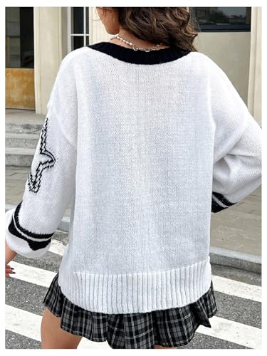 MakeMeChic Girl's Oversized Jersey Sweater Number Graphic V Neck Long Sleeve Y2k Pullover Tops2