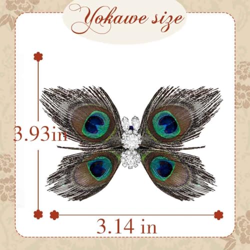 Yokawe pinza de cabello vintage con diseño de mariposa y plumas de pavo real con cristales para fiesta Gatsby, graduación y boda miniatura 4