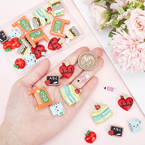 SUNNYCLUE 1 Box 32Pcs Teacher Charms Flatback School Resin Cabochons Best Teacher Student Red Apple Cabochon Pencil Notebook Large Flatbacks for jewellery Making Scrapbooking Embellishments Hair Clips - Image 3