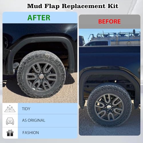 Image of RYANSTAR RACING Mud Flap Replacement Kit Compatible with GMC Sierra 1500 2WD 4WD 2019-2025 & Classic Including Front and Rear Parts Heavy Duty ABS Easy Install Increased Tire Clearance