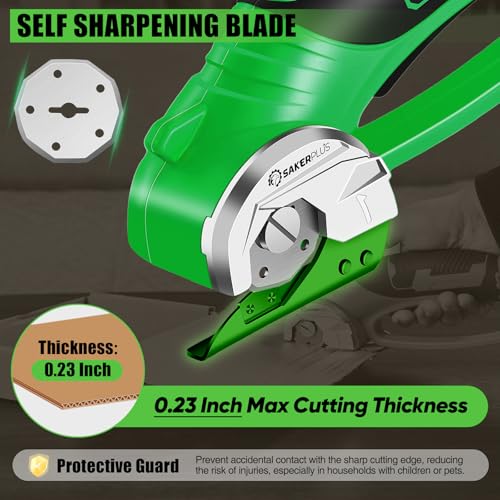 Image of SakerPlus Cordless Electric Scissors,4V Rechargeable Cardboard Box Cutter Heavy Duty Fabric Scissor with Safety Lock & LED Light,Power Rotary Cutter for Leather Carpet Plastic Cutting,Sewing,Crafting