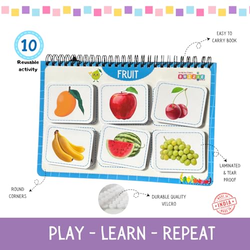 Image of Toddler Busy Binder | Toddler Busy Binder for 1-4 Years | Montessori Quiet Book for 1-4 Year Old | Travel-Friendly Educational Toy | Velcro Binder - Animals, Colors, Shapes, Vegetables