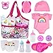 Ecore Fun 13 Piece Baby Doll Accessories Baby Doll Feeding and Caring Set Includes Diaper Bag Clothes Doll Diapers Baby Bottles Dinner Plate Pacifier Comb Babies Pretend Play Set for Toddlers Kids