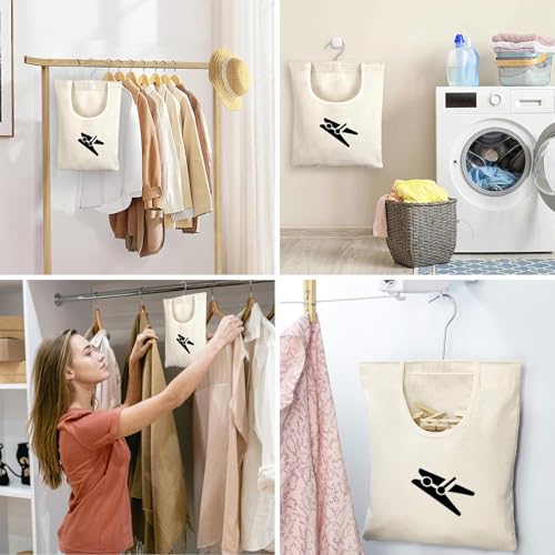 IETWATE Wäscheklammerbeutel, Baumwoll Canvas Klammerbeutel für Wäscheklammern Korb, 32 x 28cm Wäscheklammern Beutel mit Aufhängehaken, Hängende Drehbare Wäscheklammerkorb für Socken (mit Muster)