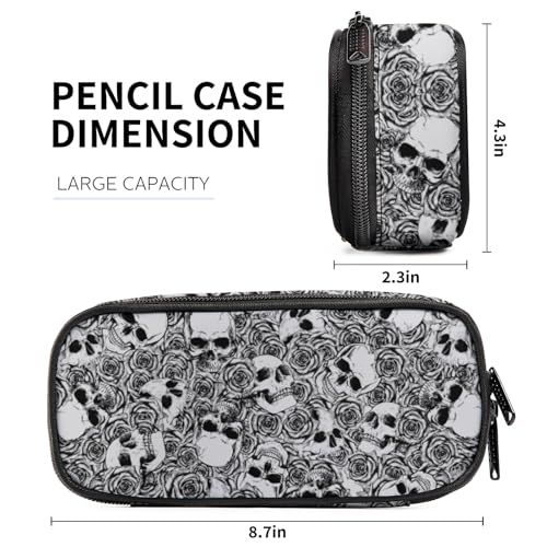 Image of Skull Pencil Case for Boys Girls, Large Capacity Horror Style Pen Bag, Pencil Pouch With Zipper Compartments, Organizer for School Office Home Business