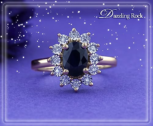 Dazzlingrock Collection 7x5mm Oval Blue Sapphire & Round White Diamond Halo Style Engagement Ring For Women in 10K Solid Gold3