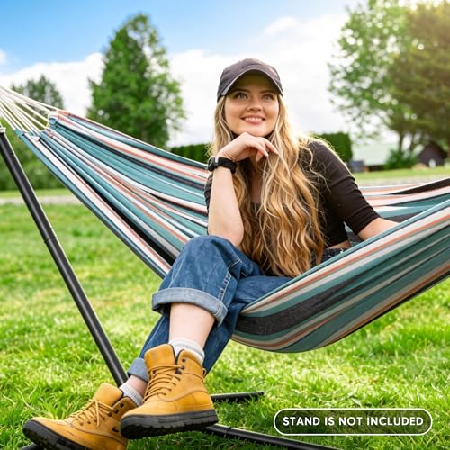 Image of SUNCREAT Hammocks Outdoor Camping Double Hammock, 2 Person Patio Hammock, Green & Red