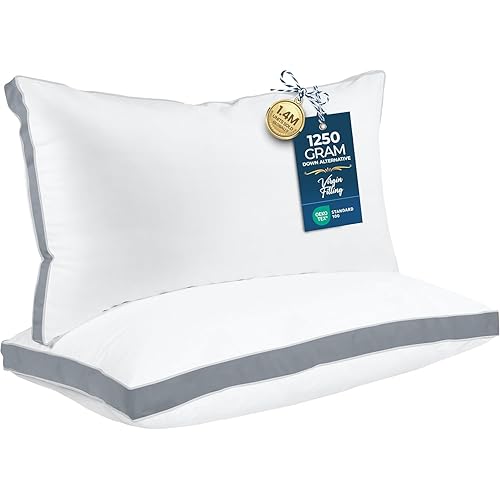 Utopia Bedding Bed Pillows for Sleeping King Size (Grey), Set of 2, Soft & Fluffy Pillow with Down Alternative Filling, Cooling, Hotel Quality, Gusseted Pillow for Back, Stomach or Side Sleepers