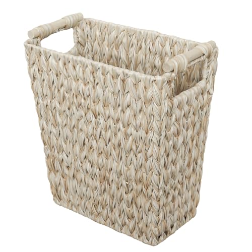 Coeusy Wicker Trash Can,6 Gallon Bathroom Trash Can,Waterproof Wicker Waste Basket for Bedroom,Decorative Bedroom Trash Can with Handle,Narrow Small Garbage Can for Office, Living Room,Cream White