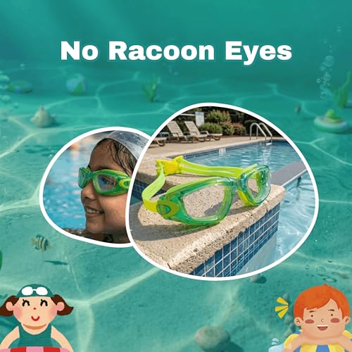 Image of BURNLAB Swimming Goggles for Kids, Clear Vision Pool Goggles for Boys & Girls, Easy Adjustable Strap (green)