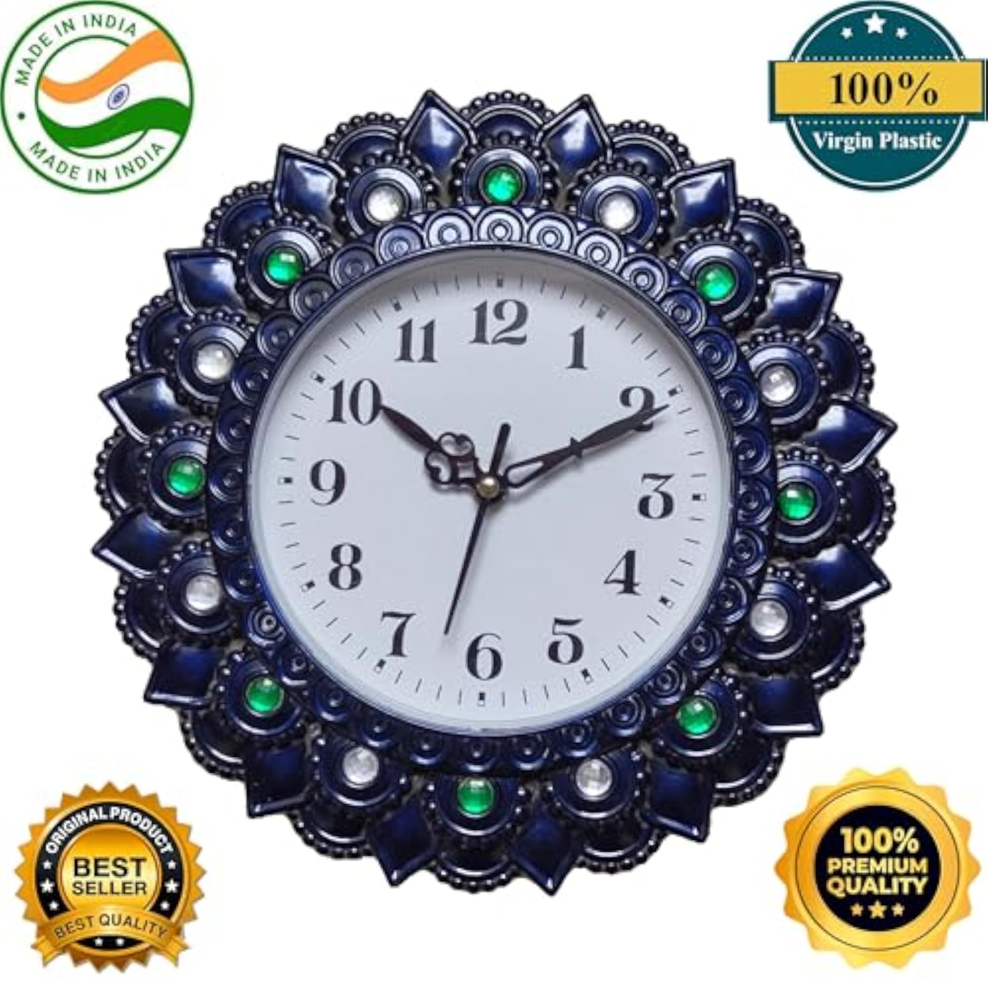 Dark Blue Floral Frame Wall Clock, Decorative Home Accessory