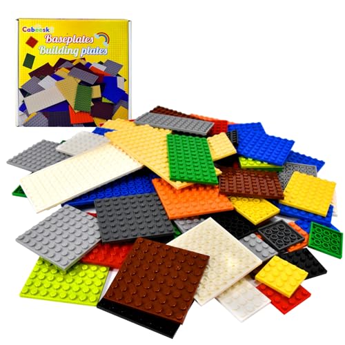 Cabeeskii Classic Building Plate, 60pcs Random Mixed Colour with 6 Size Building Plate Base Plate, Compatible with Lego Parts and Pieces, Building Bricks, for Most Brands