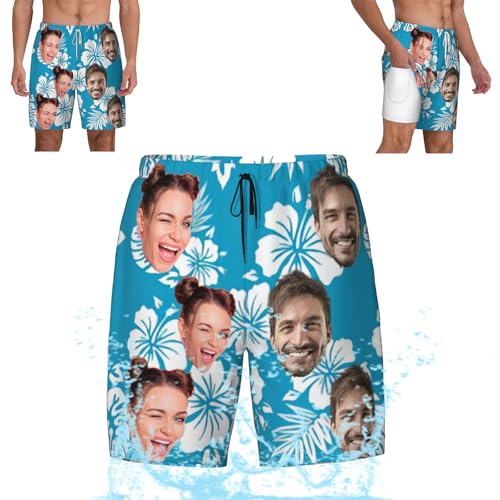 Custom Face Mens Swim Trunks 9 inch Funny Men’s Board Shorts Swimwear Quick Dry Beach Shorts Swimsuits Bathing Suits