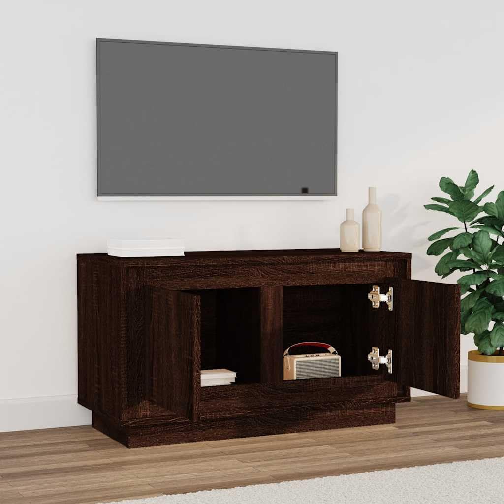 Drewnopochodna z szufladami pod telewizor z 2 komorami brąz 80x35x45 cm