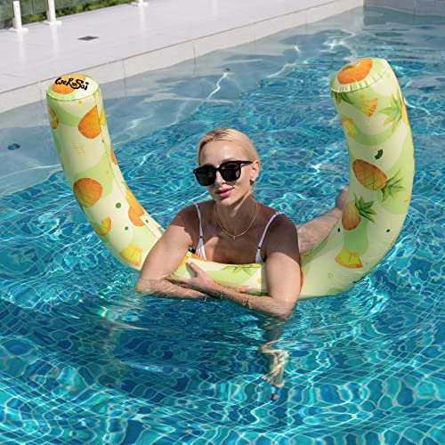 WERNNSAI Aufblasbares Schwimmnudel-Set – 2 Stück Pool-Nudeln für Erwachsene, Poolnudel, Rosa, Gelb, gebogen, Schwimmbad-Schwimmer für Sommer, Urlaub, Meer, Strand, See, Party (Flaming & Ananas)