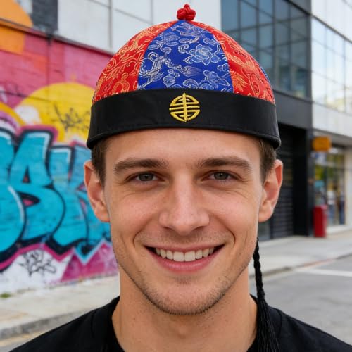 Gorros chinos retro con trenza accesorio de disfraz tradicional Qing 7