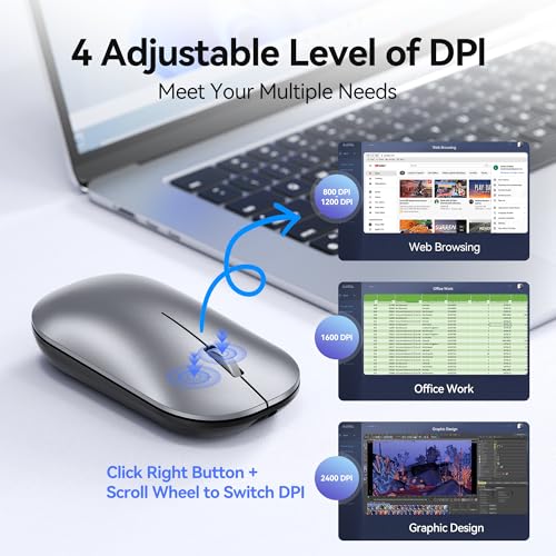 TECKNET Bluetooth Mouse for MacBook, Type-C Rechargeable Mouse — view 5